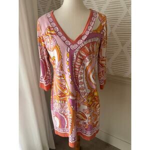 Barbara Gerwit Women’s Large Retro Resortwear Shell Boho Tropical Shift Dress